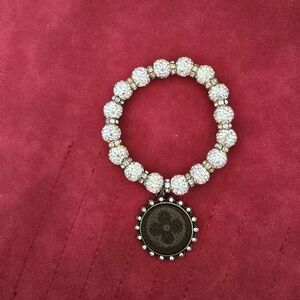 Sparkling Silver Upcycled Beaded Bracelet with Pendant. Never Worn
